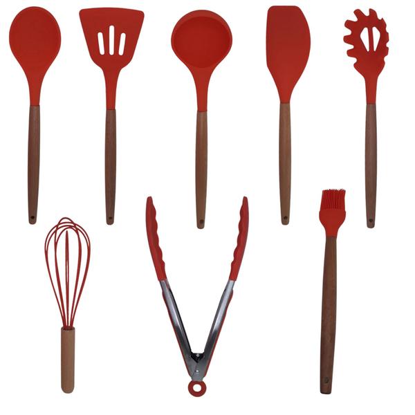 Imagem de Kit Utensílios Silicone com Cabo de Madeira 9 peças - Wincy - 7908281324002