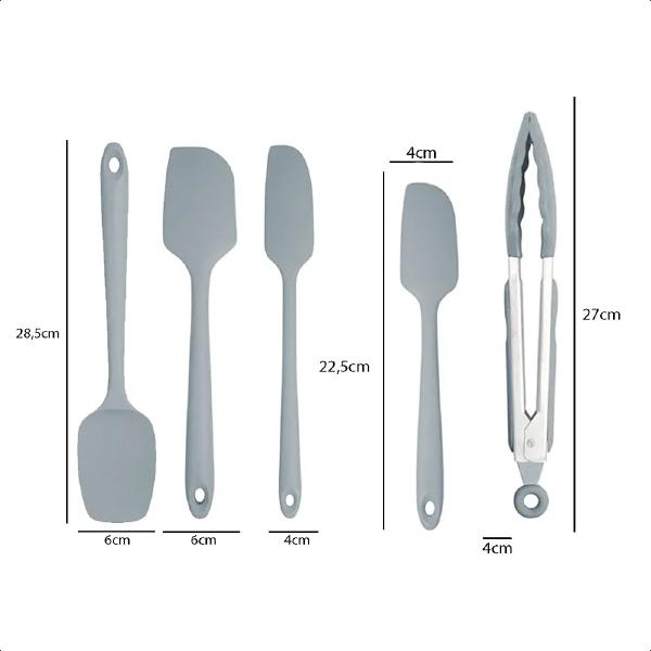 Imagem de Kit Utensílios Silicone Espátula Pegador Confeitaria 5 Peças