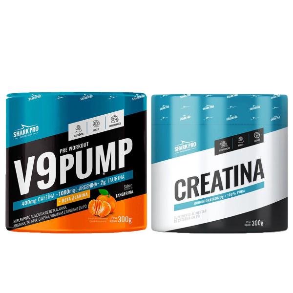 Imagem de Kit V9 Pump 300g Tangerina Shark Pro + Creatina Monohidratada Sem Sabor 300g Shark Pro