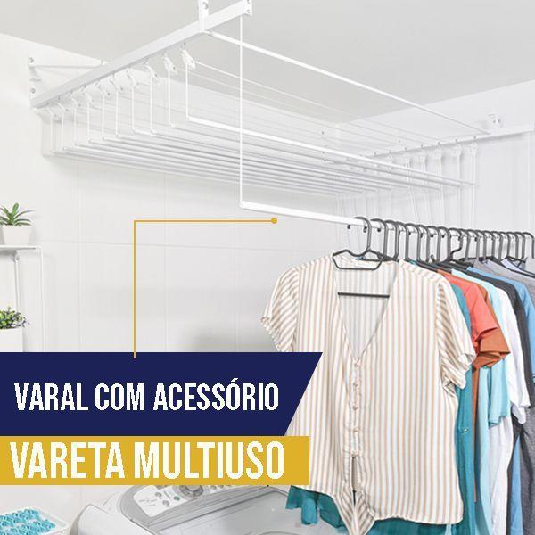 Imagem de Kit Varal 1,00 metro com 05 varetas + Vareta Multiuso + Prendedores