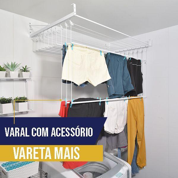 Imagem de Kit Varal 1,00 metro com 10 varetas + Vareta Mais + Prendedores