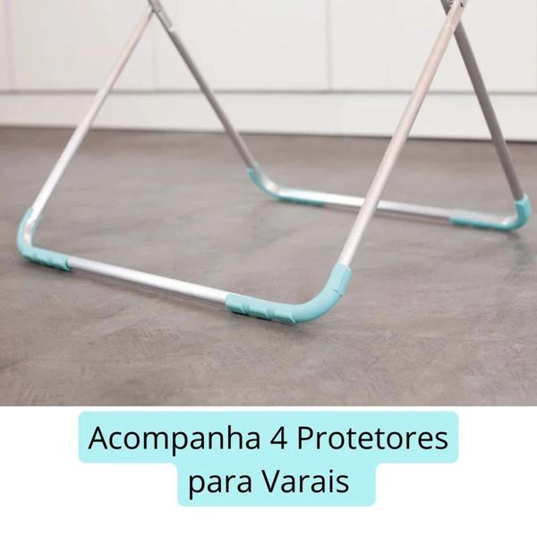 Imagem de Kit Varal Branco com Abas 1,43 M + 1 Cesta + 60 Grampos + 4 Protetores de Varal  Mor 