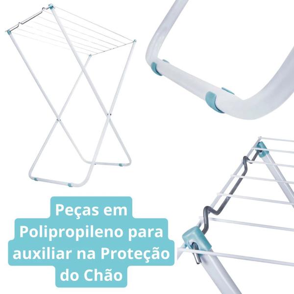 Imagem de Kit Varal Chao Branco Aco 75 Cm Slim + 8 Protetores de Varais Apartamento Lavanderia Mor