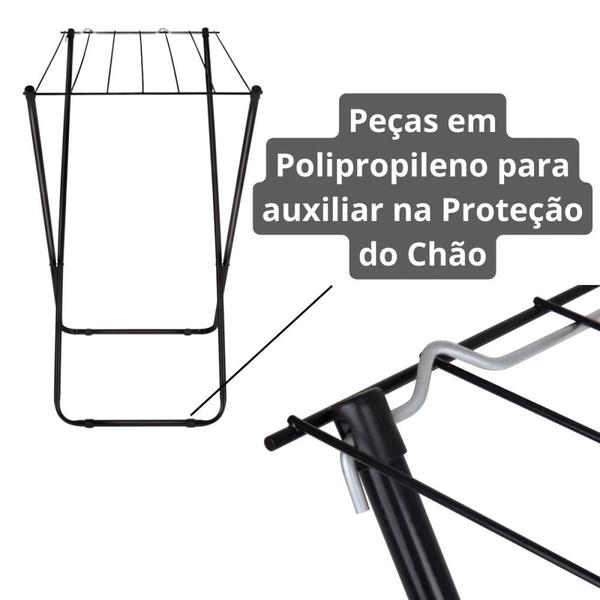 Imagem de Kit Varal Chao Preto Aco 75 Cm Slim + Kit Protetor de Varais + 48 Prendedores Lavanderia  Mor 