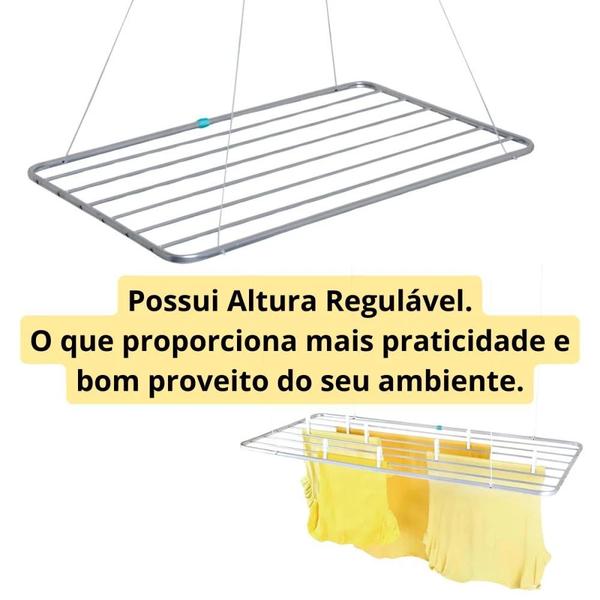 Imagem de Kit Varal de Chao Aluminio 1,53 M com Abas + Varal de Teto 120 Cm + Kit Instalacao  Mor 