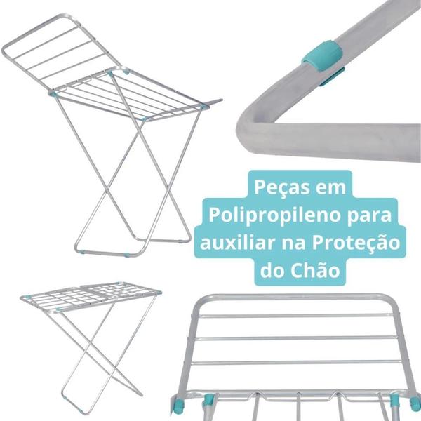 Imagem de Kit Varal de Chao Aluminio com Abas 1,43 Metros + 8 Protetores de Varal  Mor 