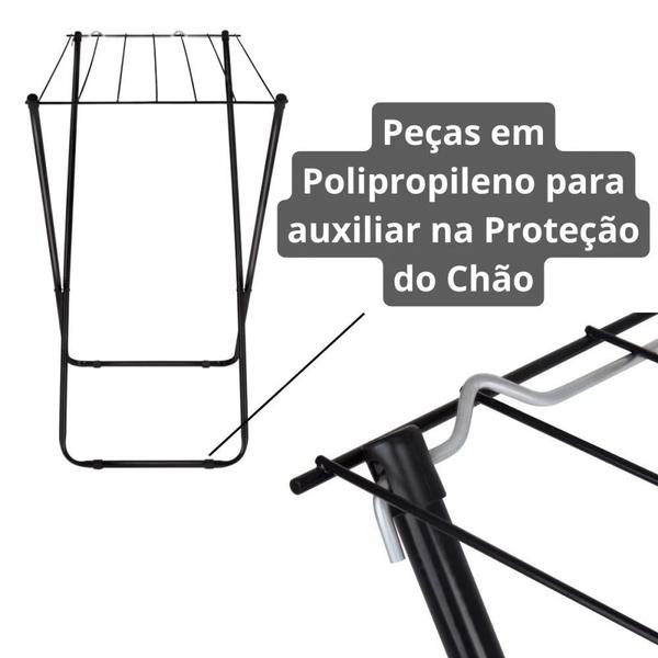 Imagem de Kit Varal de Chao Preto Aco de 75 Cm + Balde Dobravel Retratil 10 Lts Compacto para Lavanderia