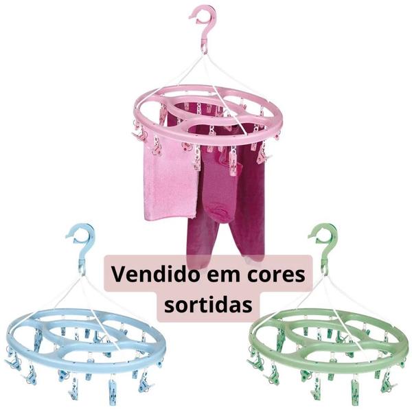 Imagem de Kit Varal de Parede Sanfonado 1 Metro Branco + 2 Mini Varais Redondos com 24 Grampos Apartamento  Mor 