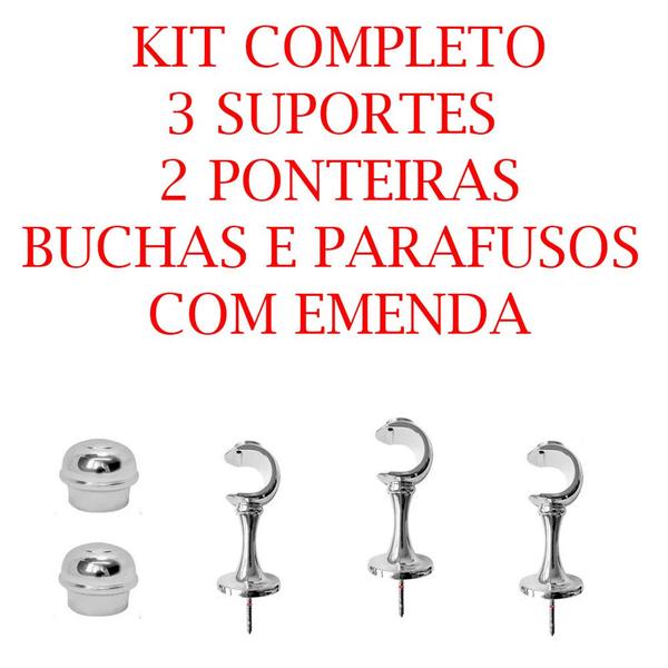 Imagem de Kit Varão 2m para Cortinas 19mm Cromado