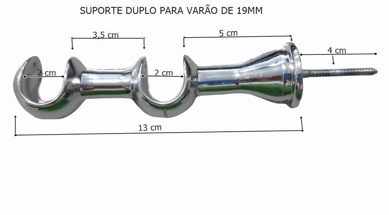 Imagem de Kit VARÃO Alumínio Cromado 2,50 Metros DUPLO 19mm de diâmetro Para Cortina