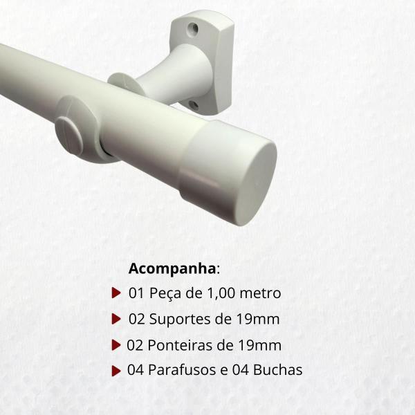 Imagem de Kit varão de aço simples 1 metro 19mm com pintura eletrostática