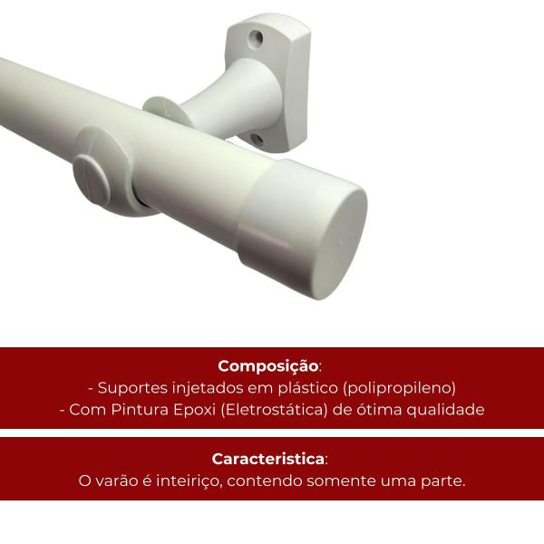 Imagem de Kit varão de aço simples 1 metro 19mm com pintura eletrostática