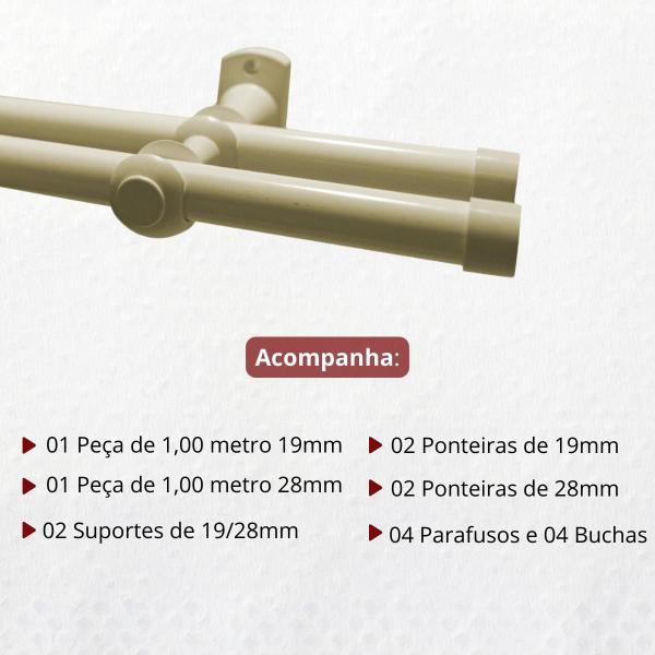 Imagem de Kit varão duplo de aço 1 metro 28mm com pintura eletrostática