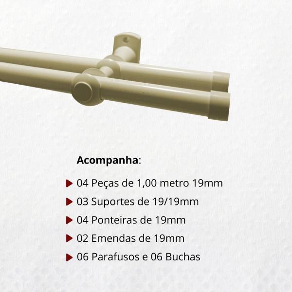 Imagem de Kit varão duplo de aço 2 metros 19mm com pintura eletrostática