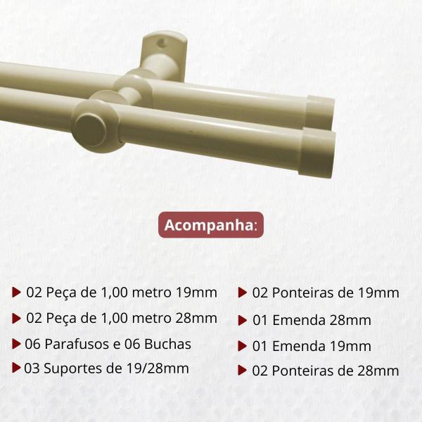 Imagem de Kit varão duplo de aço 2 metros 28mm com pintura eletrostática