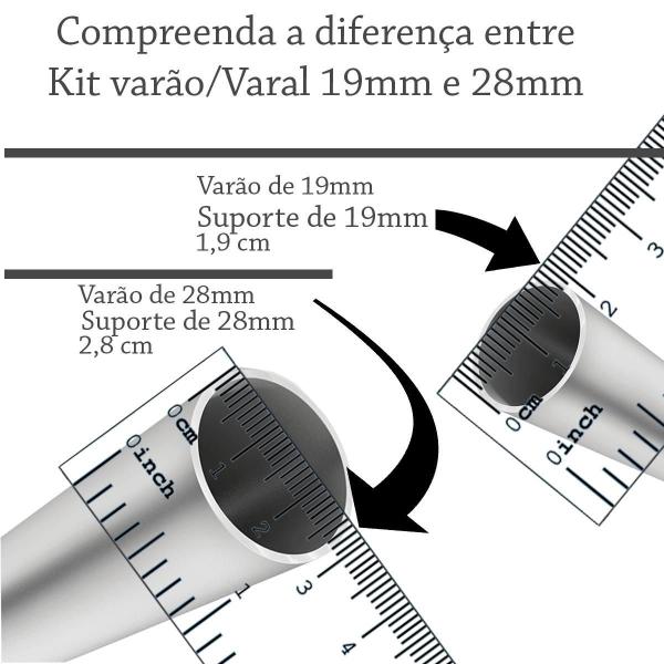 Imagem de Kit Varão Simples Para Cortinas 2,30 Metros 28Mm Suporte De