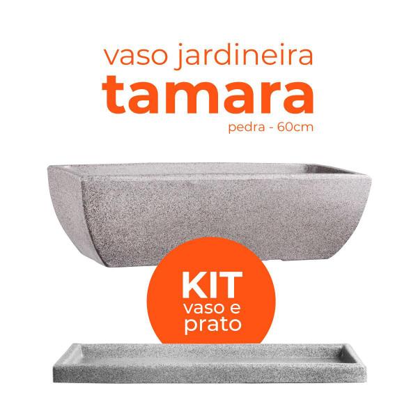 Imagem de Kit Vaso e Prato Jardineira Tamara Pedra 60 Terrano