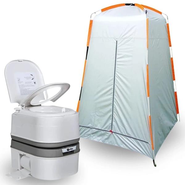 Imagem de Kit Vaso Portatil Porta Potti Ecocamp Comfort 24 L + Barraca Banheiro Portatil Trocador  Nautika 