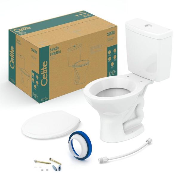 Kit Vaso Sanitário com Caixa Acoplada e Assento Saveiro Celite Imagem de Kit Vaso Sanitário com Caixa Acoplada e Assento Saveiro Celite