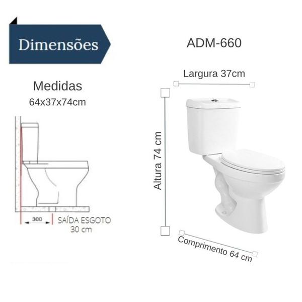 Imagem de Kit Vaso Sanitário com Caixa Acoplada e Assento Soft Close Adm660 Adamas