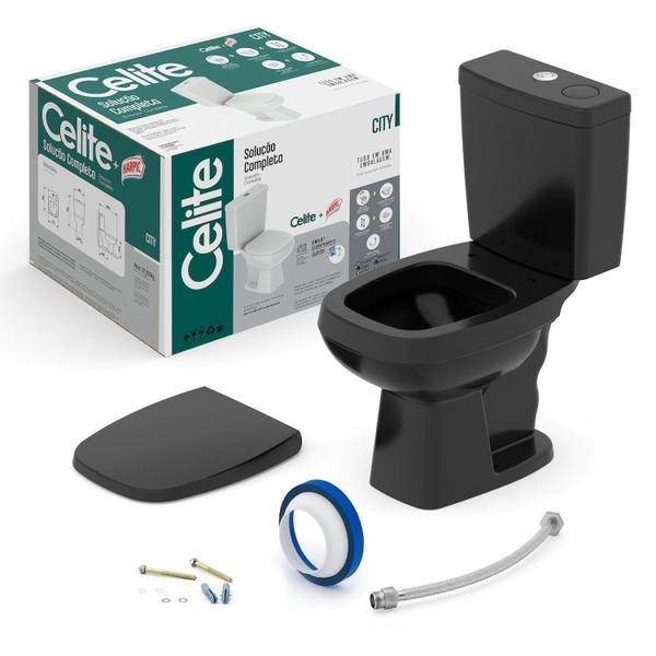 Imagem de Kit Vaso Sanitário com Caixa Acoplada Smart Clean Harpic e Assento Soft Close City Celite