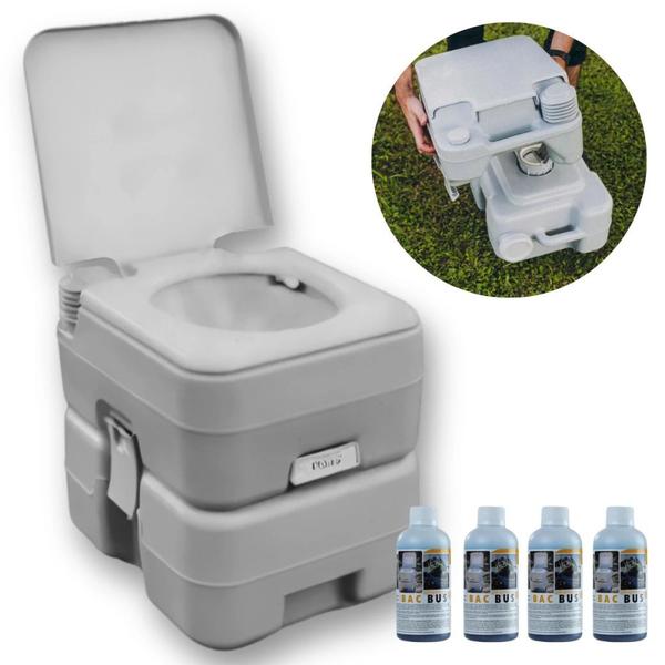 Imagem de Kit Vaso Sanitario Kala Portatil 20 Litros Porta Potti + 4 Eco Bac Bus Ntk 250ml Camping