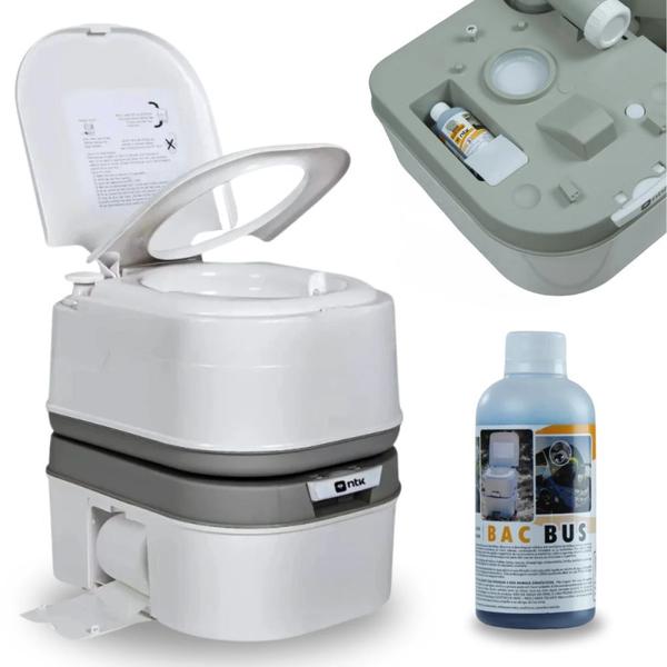 Imagem de Kit Vaso Sanitario Porta Potti Ecocamp Comfort de 24 L + Eco Bac Bus Ntk 250ml  Nautika 