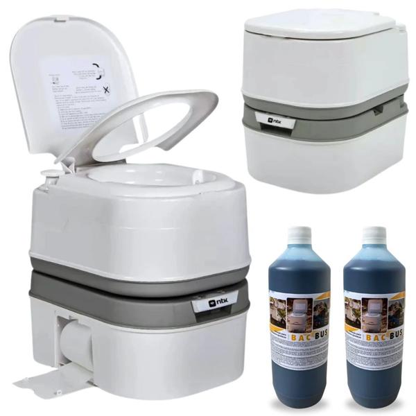 Imagem de Kit Vaso Sanitario Portatil Porta Potti Ecocamp Comfort 24 L + 2 Solventes Bac Bus 2 L  Nautika 