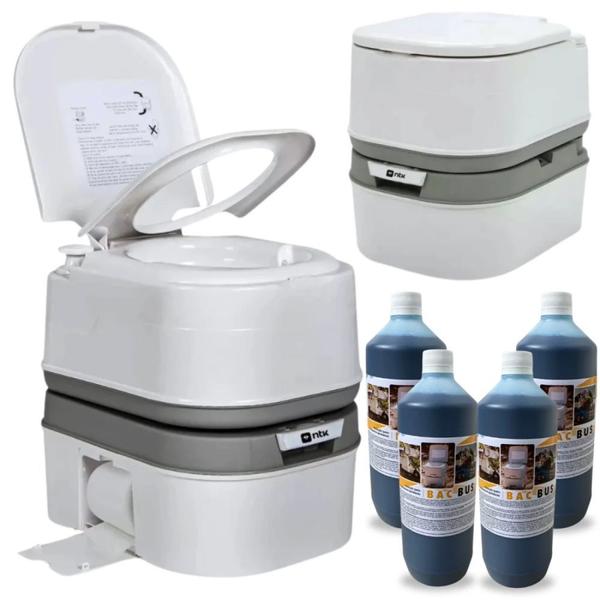 Imagem de Kit Vaso Sanitario Portatil Porta Potti Ecocamp Comfort 24 L + 4 Solventes Bac Bus 2 L  Nautika 