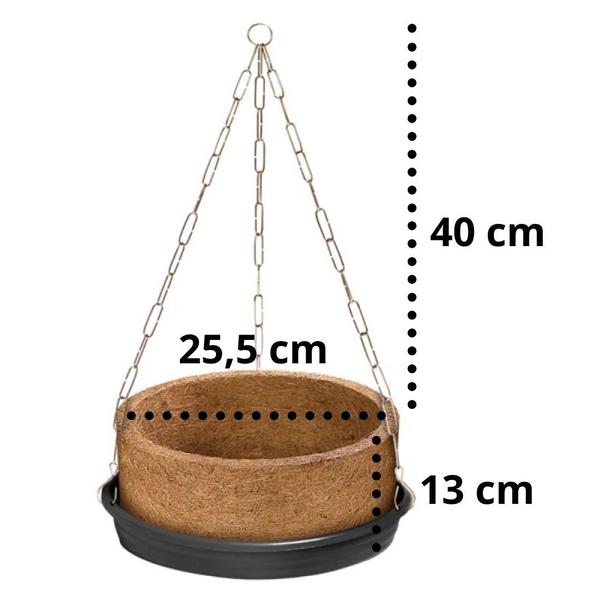 Imagem de Kit Vaso Xaxim De Fibra De Coco Nutricoco Completo 04 Grande Suspenso Com Prato E Corrente Pendente Para Samambaia Nutriplan