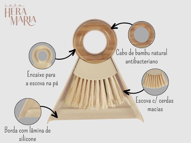 Imagem de Kit Vasourinha Escova Pá De Lixo Limpeza Em Bambu Natural