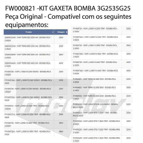 Imagem de Kit Vedação Para Lavadora De Alta Pressão 3g25 - FW000821