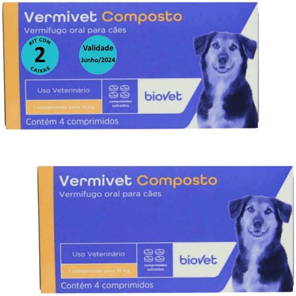 Imagem de Kit Vermífugo Vermivet Composto Biovet 600mg c/ 4 Comprimidos C/ 2 unidades