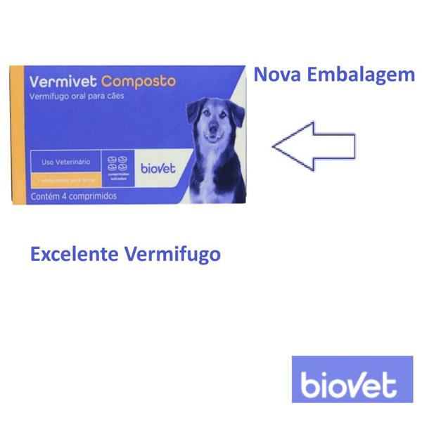 Imagem de Kit Vermífugo Vermivet Composto Biovet 600mg c/ 4 Comprimidos C/ 2 unidades