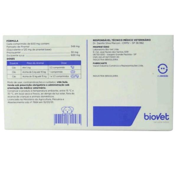 Imagem de Kit Vermífugo Vermivet Composto Biovet 600mg c/ 4 Comprimidos C/ 2 unidades