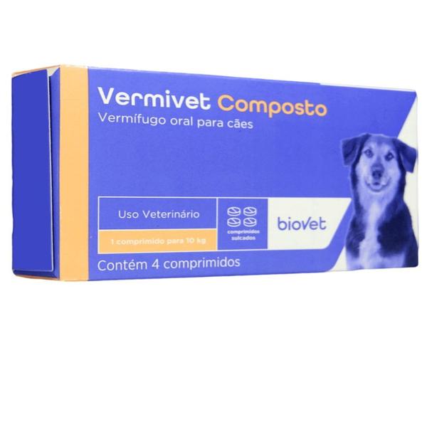 Imagem de Kit Vermífugo Vermivet Composto Biovet 600mg c/ 4 Comprimidos C/ 3 unidades