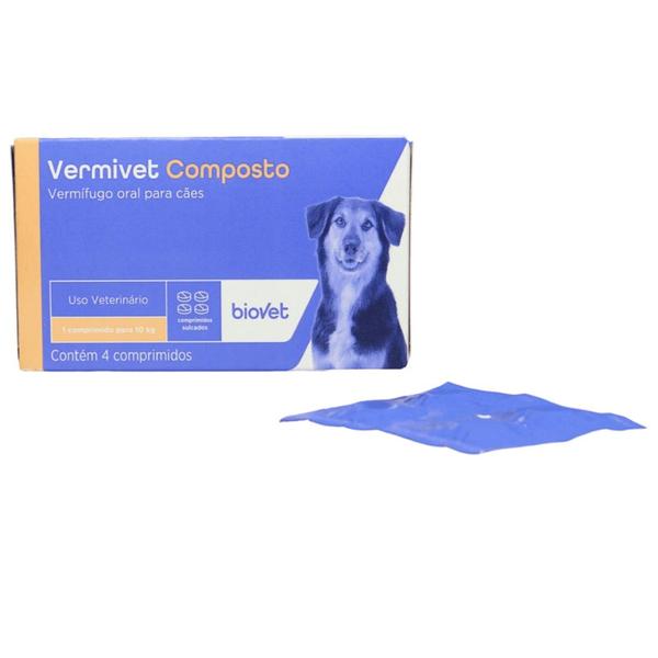 Imagem de Kit Vermífugo Vermivet Composto Biovet 600mg c/ 4 Comprimidos C/ 4 unidades