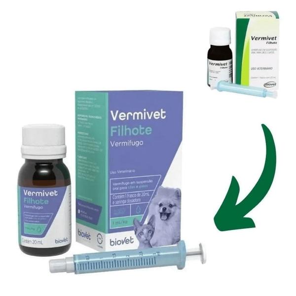 Imagem de Kit Vermífugo Vermivet Filhotes Biovet 20ml C/ 3 unidades