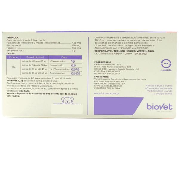 Imagem de Kit Vermífugo Vermivet Plus Biovet 2g c/ 2 Comprimidos C/ 5 unidades