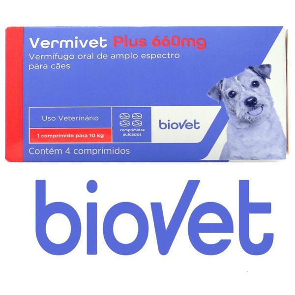 Imagem de Kit Vermífugo Vermivet Plus Biovet 660mg c/ 4 Comprimidos C/ 3 unidades