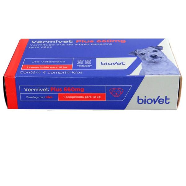 Imagem de Kit Vermífugo Vermivet Plus Biovet 660mg c/ 4 Comprimidos C/ 4 unidades