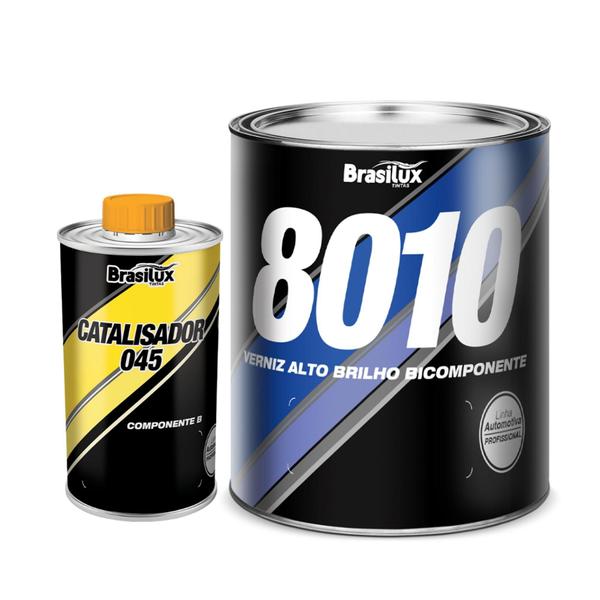 Imagem de Kit Verniz Automotivo Auto Brilho Bicomponente 8010 5x1 750ml e Catalisador Brasilux