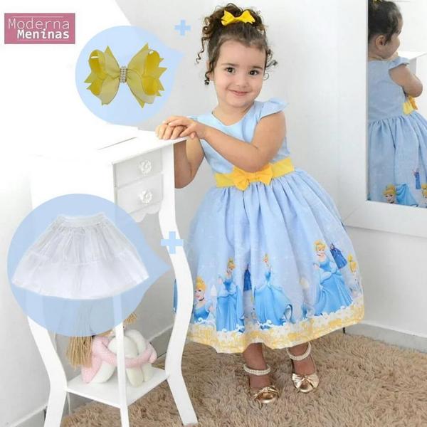 Imagem de Kit Vestido festa infantil da Cinderela + saia de filó + Laço