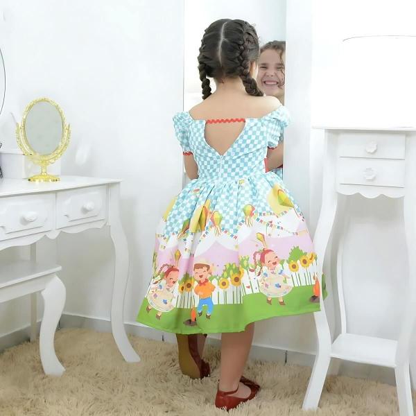 Imagem de Kit Vestido tema festa junina xadrez + saia de filó + laço cabelo