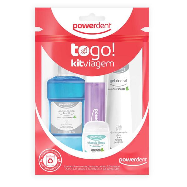 Imagem de Kit Viagem Miniaturas Higiene Dental Portátil Togo! Powerdente Escova/Fio Dental/Antisséptico/Gel Dental Embalagem Funcional