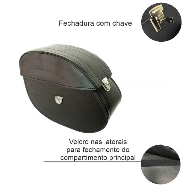 Imagem de Kit Viagem Moto Custom Alforge Bolsa Moto Bag Traseiro 62L Com Chave + Par Alforge Lateral 32L Liso Com Chave