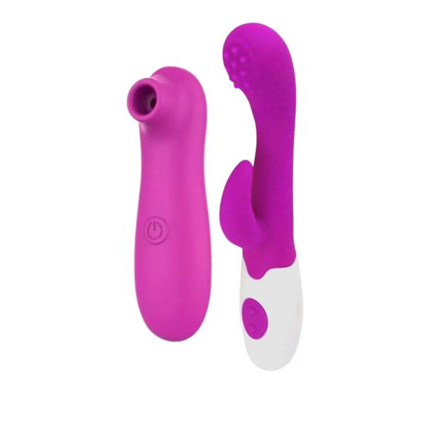 Imagem de Kit Vibrador Feminino 2 Itens Sugador 