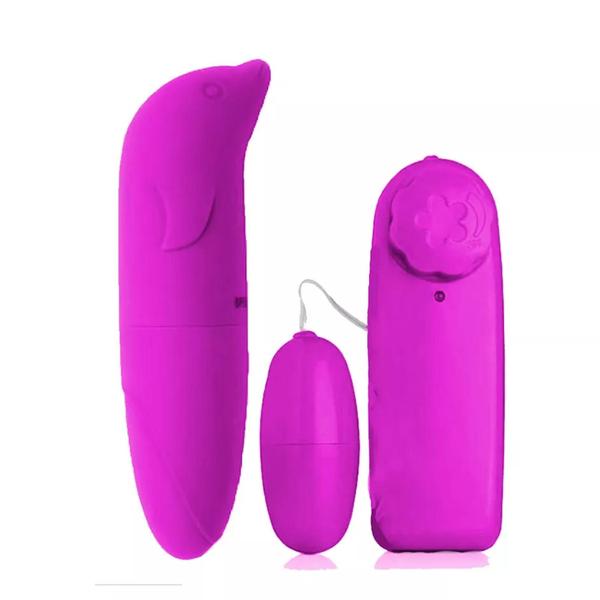 Imagem de Kit Vibrador Feminino Golfinho Ponto G + Bullet Cápsula Estimulador Clitóris