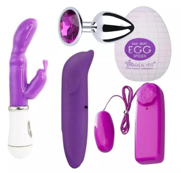 Imagem de Kit Vibrador Golfinho Ponto G + Bullet + Coelhinho + Plug Anal + Egg Masturbador