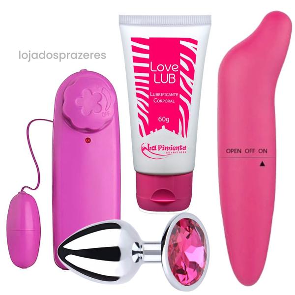 Imagem de Kit Vibrador Multivelocidade Capsúla + Ponto G Golfinho Personal + Lubrificante Neutro + Plug Anal P Iniciantes SEXSHOP